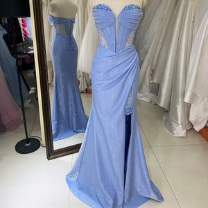 2026 elegante corsé azul polvoriento vestido de noche vestido de diamantes de imitación bordado transparente decorado Formal con cintura Natural - Product Image 1