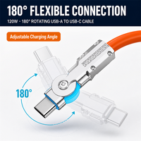 Durable 180 °   Câble de charge USB-C rotatif 6A à charge rapide, tressé en nylon, cordon de synchronisation de données pivotant Type-C vers USB-A pour téléphone de jeu