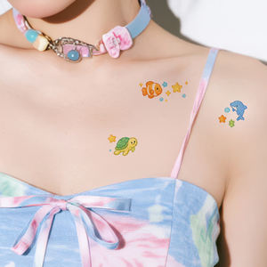 1 jeu de 6 feuilles de tatouages temporaires à paillettes colorées autocollant mignon sirène dessin animé <span class=keywords><strong>tatouage</strong></span> étanche pour visage bras jambe - Product Image 4