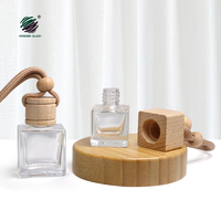 Diffuseur de voiture vide en verre transparent carré désodorisant de voiture parfum aromathérapie pendentif bouteille avec bouchon en bois et ficelle