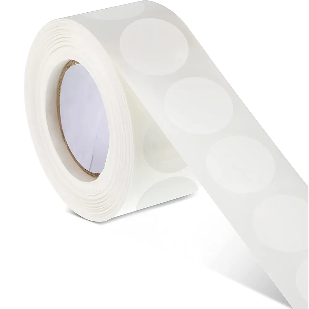 Rollo personalizado de 1 "/1,5"/2 ", etiqueta adhesiva de sellado de oblea transparente, brillante, para embalaje, sobre y correo, venta al por mayor