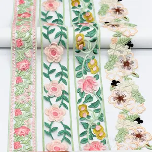 100 Polyester ethnic style embroidery lace ribbon organza fabric for Clothing accessories ribbon applique wedding dress
