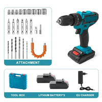 Perceuse à Percussion sans Fil 21V, Batterie au Lithium, Mandrin 10mm, Perceuse Électrique, Kit 24 Pièces