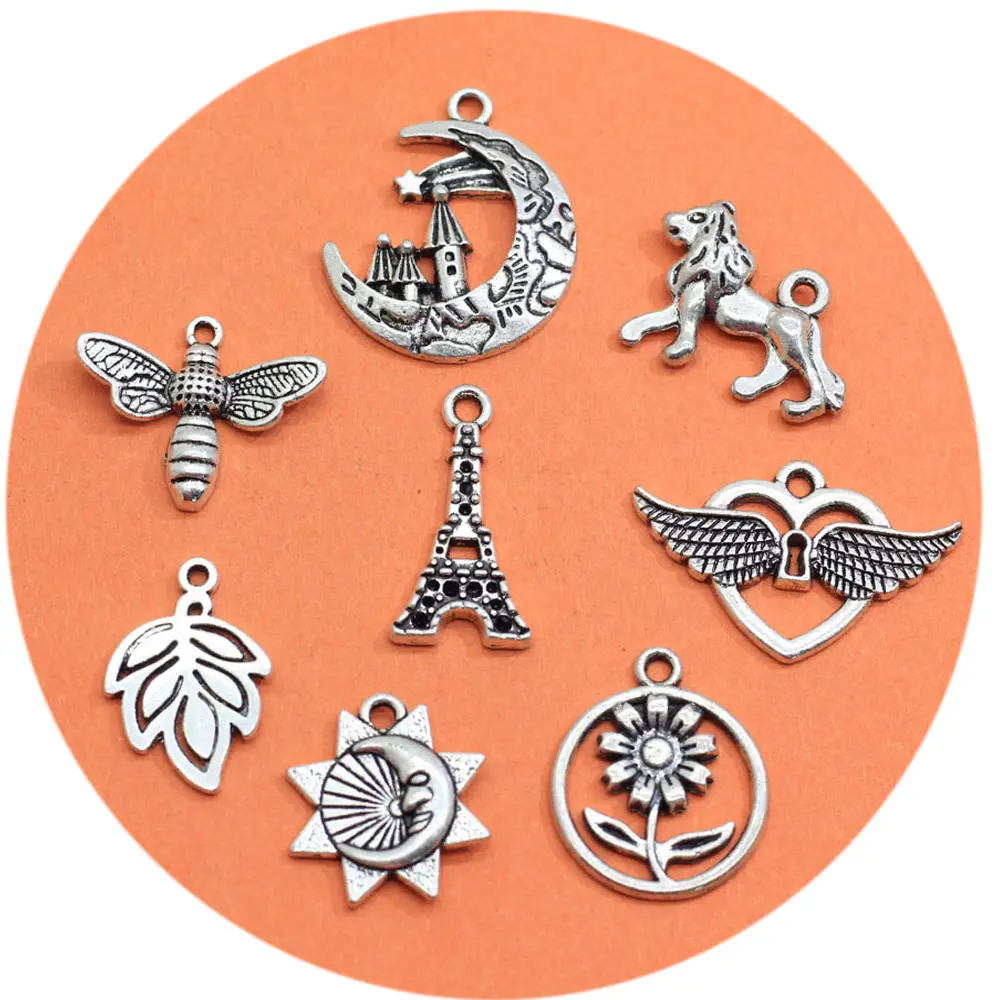 100pcs Jewelry Making Charms Mixed Smooth Tibetan Silver Metal Pendants for DIY Necklace Bracelet Jewelry Making