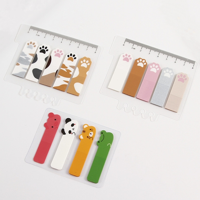 Sticky Index Tabs Adhesive Page Markers Flags Cute Cat Paws Sticky Notes PET Memo Pad Cartoon Animal for School Office Supplies