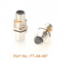 IP67 étanche M12 adaptateur de montage sur panneau de cloison arrière blindé M12 8 broches A-Code mâle à femelle connecteur circulaire industriel