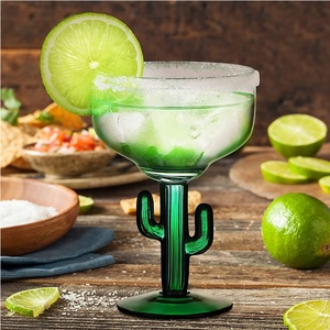 Copas de Cactus y Margarita sopladas a mano, cristal de cóctel verde Saguaro Para Margarita - Product Image 5