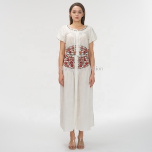 ผู้ผลิต OEM รับออกแบบกระโปรงยาวผ้าฝ้ายสำหรับผู้หญิง กระโปรงแม็กซี่ปักลายดอกไม้ติดกระดุม - Product Image 3