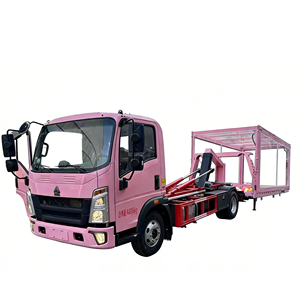 <span class=keywords><strong>Remorque</strong></span> HOWO rose accrocheuse à plateau entièrement rabattable avec caisse transparente pour le transport de voitures - Product Image 1