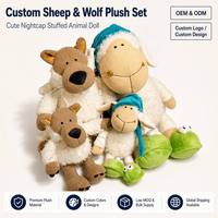 Peluche Loup Mouton Endormi, Bonnet de Nuit, Pantoufle Grenouille, Poupée en Laine Bouclée, Fabricant OEM ODM Personnalisé, Vente en Gros