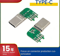 Connecteur USB 3.0 Type-C mâle à angle droit 90 degrés pour PCB, charge rapide PD 100W, soudure latérale, acier inoxydable, 24 broches, longueur 0,5 m
