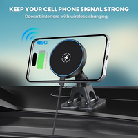 360 °   Support de téléphone magnétique rotatif sans fil pour voiture, charge rapide 15W, fixation adhésive universelle pour tableau de bord