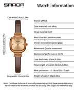 Montre à quartz pour femme SANDA, design minimaliste, bracelet en cuir rose gold, style sport et mode
