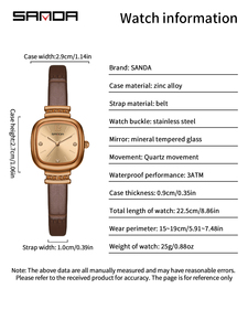 Montres à quartz en <span class=keywords><strong>cuir</strong></span> pour femmes SANDA, marque haut de gamme, style minimaliste, <span class=keywords><strong>bracelet</strong></span> en <span class=keywords><strong>cuir</strong></span> or rose, <span class=keywords><strong>montre</strong></span> classique pour <span class=keywords><strong>femme</strong></span> - Product Image 5