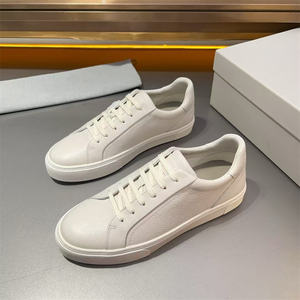 <span class=keywords><strong>Zapatillas</strong></span> Bajas con Cordones para Hombre <span class=keywords><strong>de</strong></span> Cuero Genuino, Zapatos Casuales Blancos Versátiles <span class=keywords><strong>de</strong></span> Moda, Calzado Plano Individual para Vestir y Caminar - Product Image 2