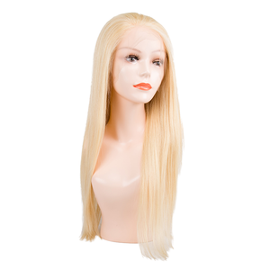 Perruque en dentelle complète à base de dentelle naturelle, périmètre en PU, cheveux brésiliens, longueur longue, 100% cheveux vierges Remy, nœuds naturels blanchis - Product Image 1