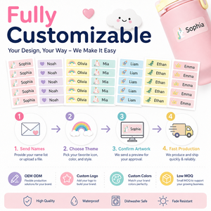 Etiquetas Personalizadas con Nombre <span class=keywords><strong>para</strong></span> Niños, Adhesivo de Vinilo Impermeable <span class=keywords><strong>para</strong></span> Botellas Escolares, <span class=keywords><strong>Ropa</strong></span>, Lonchera, Personalizado OEM ODM - Product Image 5