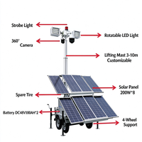 Lampes LED 6x200W avec mât de levage de 10m, portée d'éclairage de 500m, audio bidirectionnel pour le travail nocturne sur de grandes surfaces, tour d'éclairage solaire mobile