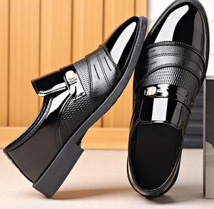 Chaussures habillées formelles pour hommes, mocassins en cuir PU brillant, bout rond, chaussures de bureau, de mariage et de cérémonie - Product Image 6
