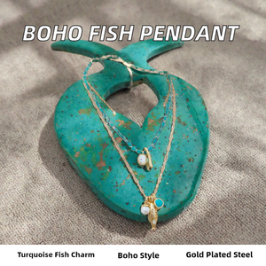 Collier pendentif poisson bohème, collier ras du cou en perles turquoise, chaîne à maillons en acier inoxydable pour femme, cadeau - Product Image 2