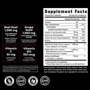 Gummies à la racine de betterave en marque privée OEM, booster d'oxyde nitrique avec vitamines, soutient la circulation sanguine et la santé cardiaque, complément antioxydant - Product Image 5