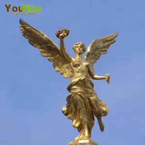 Estatua de ángel de bronce de escultura de Metal con acabado dorado de cobre de gran tamaño