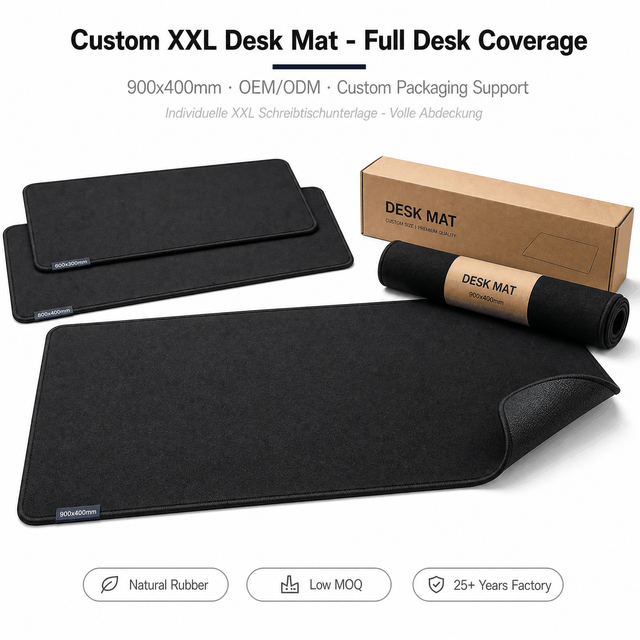 Custom Printed Natural Rubber Mouse Pad Non-Slip Waterproof Stitched Edge Office Desk Mat Large