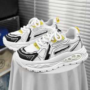 Baskets Chunky Style Tech Noir et Blanc, Respirantes en Maille, Semelle Plateforme Épaisse Antidérapante, Chaussures Sportives Décontractées - Product Image 3