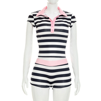 Conjunto de Shorts de Verano para Mujer Viviblook Y26ST233, Nuevo Top Corto Sexy Y2k con Cuello Solapa, Shorts Ajustados Casuales con Rayas, Dos Piezas