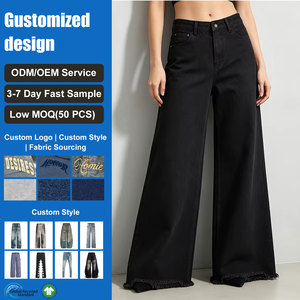Jeans en denim brut personnalisés, coupe baggy, denim <span class=keywords><strong>noir</strong></span>, pour <span class=keywords><strong>femme</strong></span>, jambe large, style japonais, denim selvedge - Product Image 1