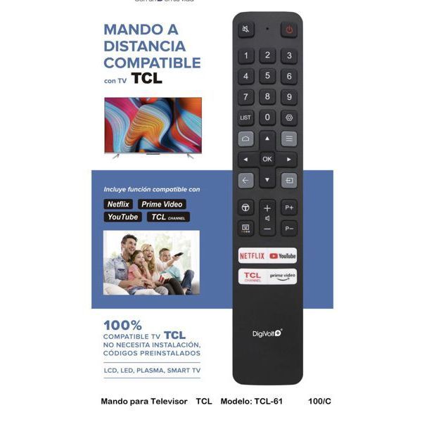 SUNING Remote Control for TCL-61 Smart TV LCD LED Plasma Plastic AAA Battery 4 Buttons 10m Range Model 8436585694501
