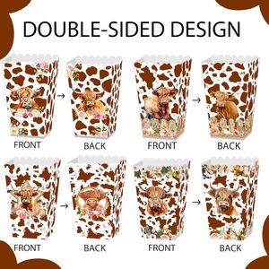 12 packs de boîtes à pop-corn en forme de fleur de riz de poulet, à pois marron, thème bétail du <span class=keywords><strong>Plateau</strong></span> du Yak, pour snacks de fête, bonbons et décorations de fête prénatale - Product Image 4