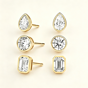 Pendientes de Oro Sólido de 14K con Diamantes Sintéticos Cultivados en Laboratorio, Certificados por IGI, Pendientes de Oro Sólido con Diamantes Cultivados en Laboratorio - Product Image 1