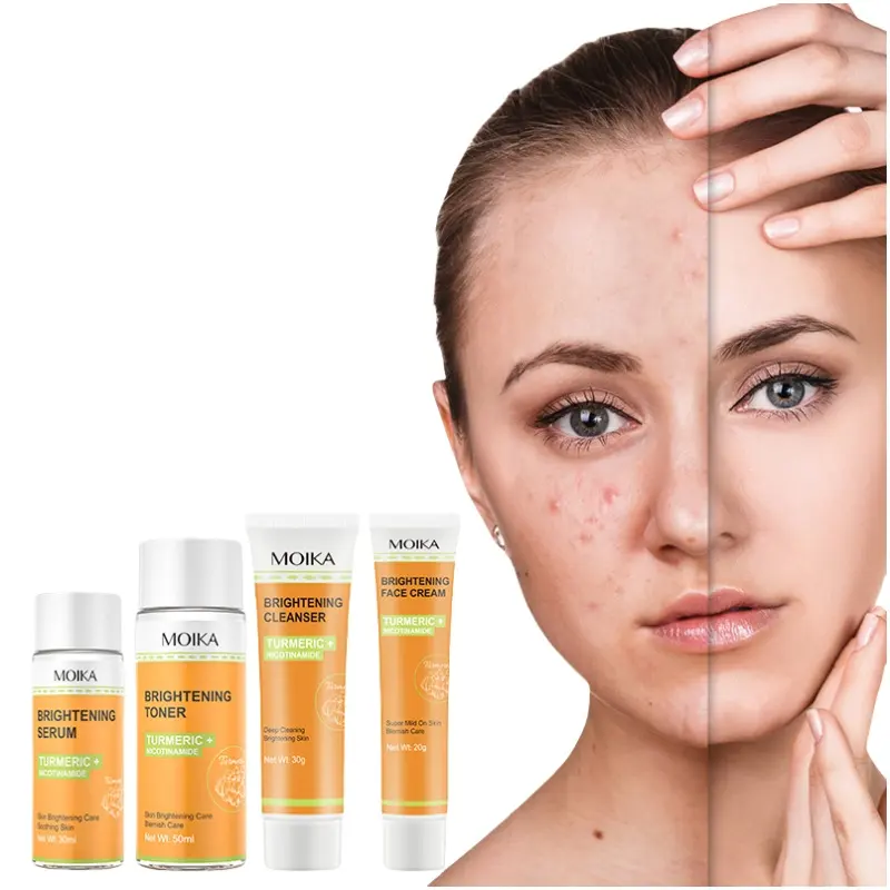 New Custom Label Skincare Turmeric Skin Care 4 piece Set Natural Cosmetic Manufacturer Whitening Anti-acne Face Care