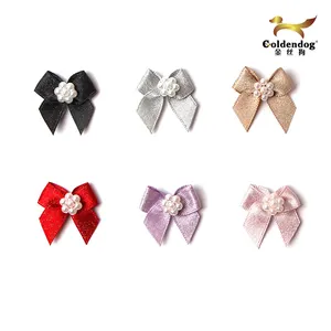 Custom Underwear Small Ribbon Bows Pur Satin Ribbon Pre-made Bows Gift Cute Mini Ribbon Bow With Pearl For Decoration