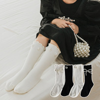 Chaussettes de fête pour filles, style japonais, mignonnes, pour enfants, en tricot bouclé, respirantes, avec volants, dentelle, nœuds, perles, style princesse Lolita