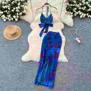 Ensembles décontractés pour femmes : Tunique licou, haut bandeau et jupe taille haute tie-dye – Vêtements américains en gros - Product Image 4