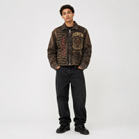 Giacca Distressed Premium DiZNEW per Uomo, Dettaglio Logo Unico con Strass, Giacca in Denim Oversize, Logo Personalizzato di Fabbrica