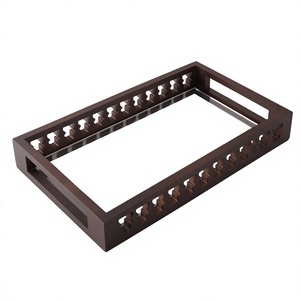 Luxury Rectangular Wooden Serving Tray Decorative <b>Mirror</b> Glass Base Cutout Frame Tea <b>Coffee</b> Breakfast Platter for Home Decor - Product Image 1