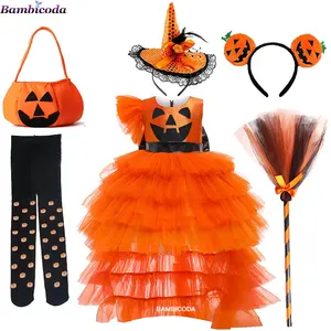 Halloween Cosplay Tutu Trajes para Crianças Crianças Cartoon Ghost Clothes Pumpkin Dresses Set para Meninas Witch Fancy Party Costume