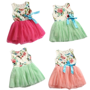 Ropa Infantil, Vestido Corto sin Mangas con Estampado Floral y Lazo, de Algodón, para Niñas Bebés, de China - Product Image 1