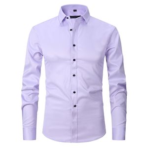 HO masculino elegante cor sólida Elastic Slim encaixe camisa de manga comprida - Product Image 4