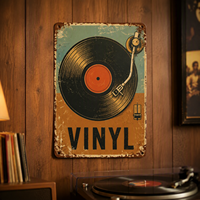 Plaque Métallique Vintage en Forme de Disque Vinyle, Décoration Murale Rétro Musicale, Ensemble de Panneaux en Étain Vieillis et Usés pour Salle de Musique, Bar, Café, Maison