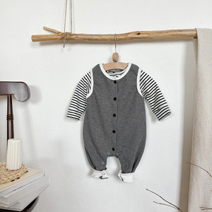 Nuevo bebé primavera otoño Color sólido niños y mono informal completo niñas niños sin mangas - Product Image 6