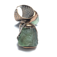 Bague d'ouverture en cristal de pierre de fluorite naturelle plaquée cuivre rouge antique Bague en pierre irrégulière irrégulière en gros