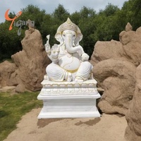 Énorme statue en marbre blanc du dieu hindou Lakshmi dieu indien bouddha à tête d'éléphant pour la décoration intérieure extérieure