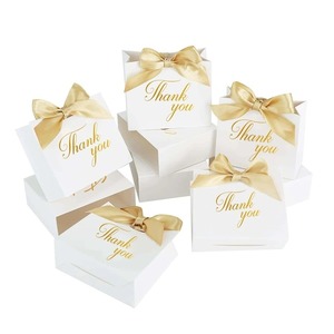 Custom Logo Empty Wedding Favors Small Party Candy <b>Chocolate</b> Package <b>Box</b> with Ribbon Pink <b>White</b> Wedding Gift Bags for Guests - Product Image 2