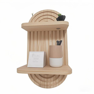 Wooden <b>Wall</b> <b>Shelf</b> Oval Two Tier Solid Wood <b>Wall</b> <b>Mounted</b> Storage Rack For Decorative Display - Product Image 2