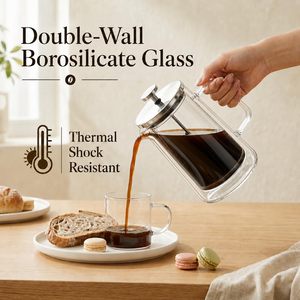 Cafetière à piston en acier inoxydable classique moderne avec verre borosilicate - Product Image 4