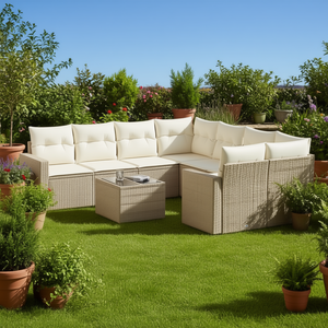 Ensemble de canapés de jardin en rotin beige 6 places, mobilier d'extérieur contemporain - Product Image 2